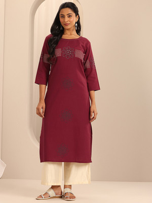 LIBAS Women Printed A-line Kurta(Red)