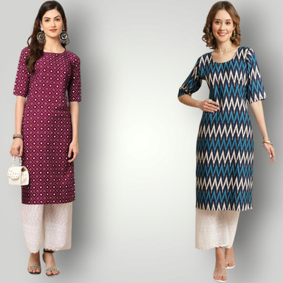KALLAXI Women Self Design Straight Kurta(Multicolor)
