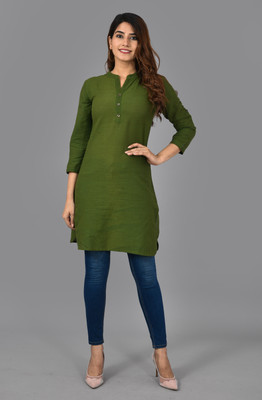 PPAPITA Women Solid Straight Kurta(Green)