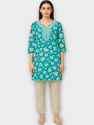PP Clothing Women Printed Straight Kurta(Blue)