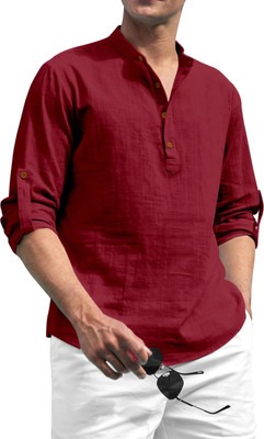 ZIRPIX Men Solid Straight Kurta(Maroon)