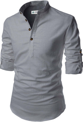 CROWNTAIL Men Solid A-line Kurta(Grey)
