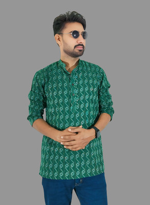 LADSLOOM Men Striped Straight Kurta(Green)