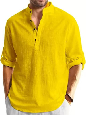 Springberry Men Solid Straight Kurta(Gold)