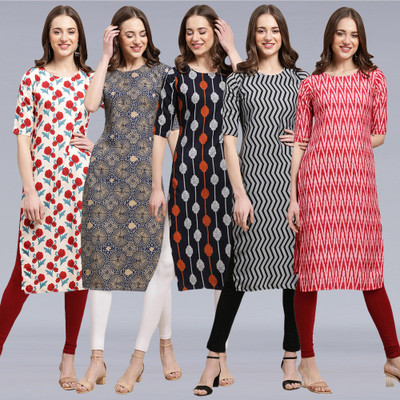 1 Stop Fashion Women Printed Straight Kurta(Multicolor)