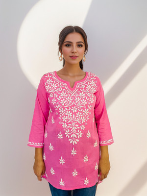 Elaasa Women Chikan Embroidery Straight Kurta(Dark Blue)