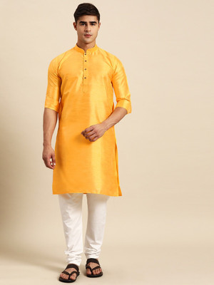 Rajubhai Hargovindas Men Solid Straight Kurta(Yellow)