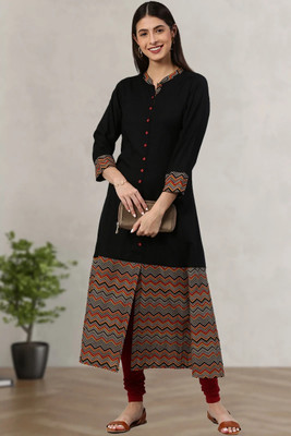 Yash Gallery Women Printed A-line Kurta(Black)