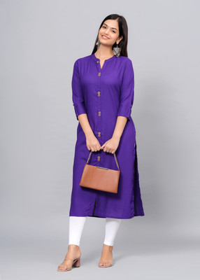 NEW4U Women Solid Straight Kurta(Purple)