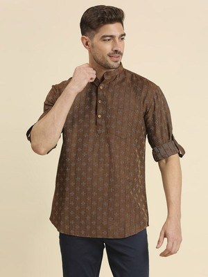 Rajubhai Hargovindas Men Woven Design Straight Kurta(Brown)