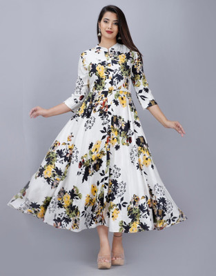 ITRUK Women Printed Anarkali Kurta(Yellow)