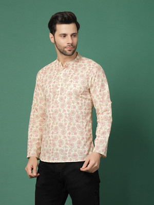 Sangria Men Printed Straight Kurta(White)