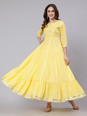 KIMAYRA Women Embroidered Anarkali Kurta(Yellow)
