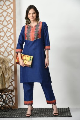 VaaziCreation Women Embroidered Straight Kurta(Blue)