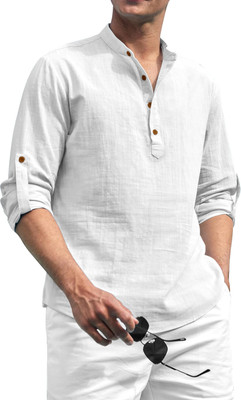 SHOPYCLICK Men Solid Straight Kurta(White)