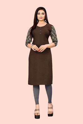 Coft Women Solid Straight Kurta(Brown)