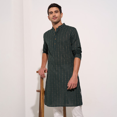 Indus Route by Pantaloons Men Solid A-line Kurta(Blue)