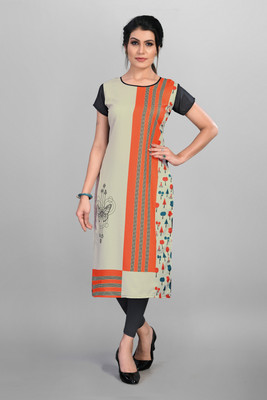neshapex Women Printed Straight Kurta(Orange)