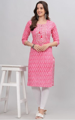 Cloth N Stich Women Embroidered, Printed Straight Kurta(Pink)