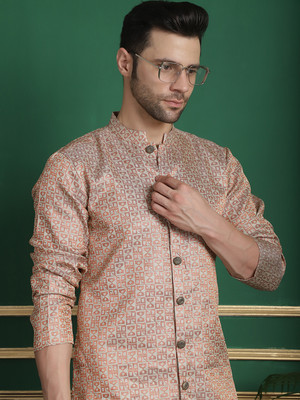 ANOUK Men Woven Design Straight Kurta(Orange)