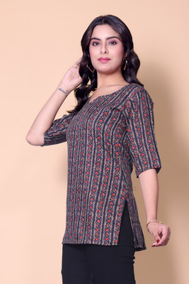 gomusa Women Printed Straight Kurta(Blue)