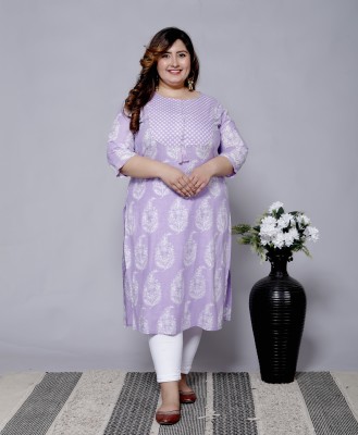 Pacify Women Printed Straight Kurta(Purple, White)