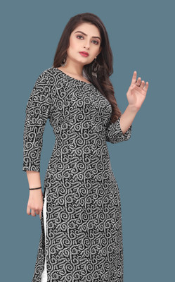 HARISH TEXTILE Women Printed Straight Kurta(Black, White)
