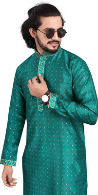 Gupta Men Woven Design A-line Kurta(Dark Green)