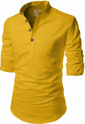 Apektra Men Solid A-line Kurta(Yellow)