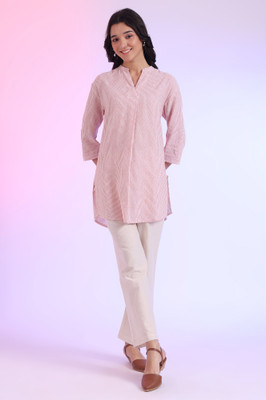 Aurelia Women Striped Straight Kurta(Pink)