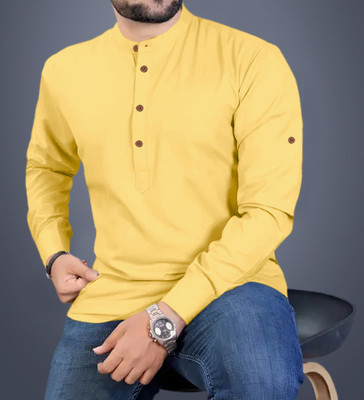 ROYAL SCOUT Men Solid Straight Kurta(Yellow)