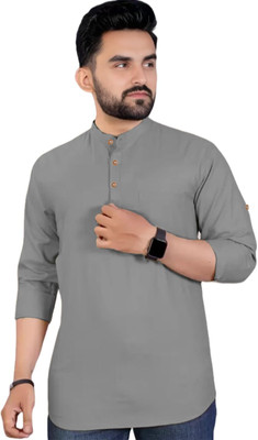CROWNTAIL Men Solid Straight Kurta(Grey)