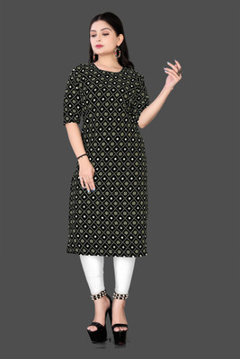 RANGRASIYA CORPORATION Women Printed Straight Kurta(Black)