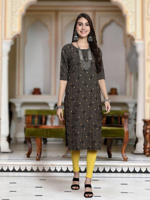 Moda Rapido Men Geometric Print Straight Kurta(Black)