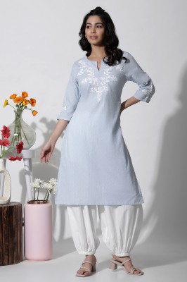 W Women Solid A-line Kurta(Blue)