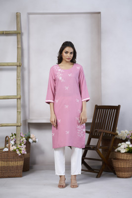 lunexa Women Self Design A-line Kurta(Pink)