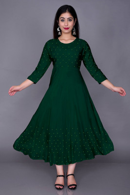 celebrity designer Women Self Design Ethnic Dress Kurta(Green)