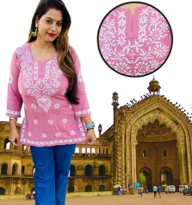 Z HOME Women Chikan Embroidery A-line Kurta(Pink)