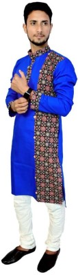 ROJMIM Men Printed Straight Kurta(Blue)