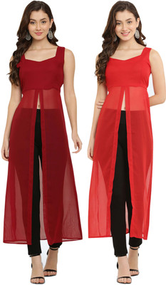 VESICLE Women Solid Frontslit Kurta(Maroon, Red)
