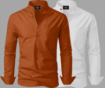 Kavyangle Creation Men Solid Straight Kurta(Brown, White)