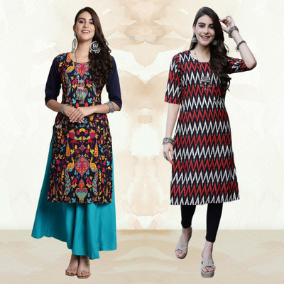 Moda Rapido Women Printed Straight Kurta(Multicolor)