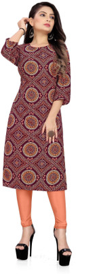 zindora Women Printed Straight Kurta(Maroon)