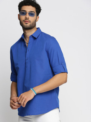 SHOWOFFFF Men Solid Straight Kurta(Blue)