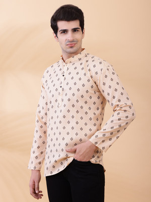 ShivLeela Men Printed Straight Kurta(Orange)