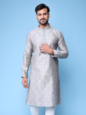 Aurik Men Solid Straight Kurta(Grey)