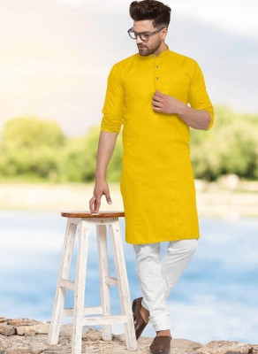 Rashmi Genz Men Printed Straight Kurta(Yellow)