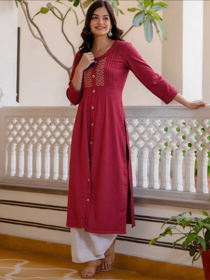 PP PRODUCTIONS Women Washed A-line Kurta(Red)