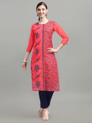 OXIT CLASS Women Embroidered A-line Kurta(Red)