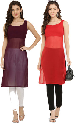 VESICLE Women Solid A-line Kurta(Purple, Red)